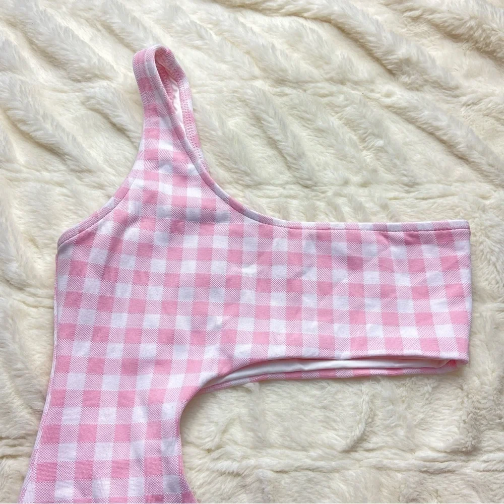 NWOT Frankie’s bikinis cash cutout one piece swimsuit gingham pink 12869